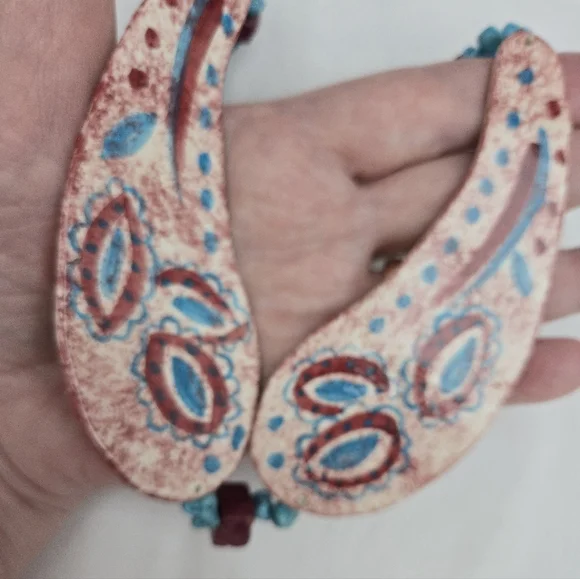 Vtg. Ceramic Handcrafted Collar Necklace Paisley 19" W/2"Extender - Picture 9 of 11